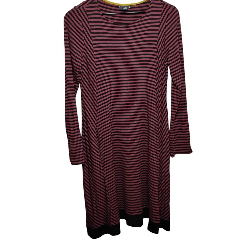 Lisa Bayne Burgundy and Black Striped Midi Dress, Small
